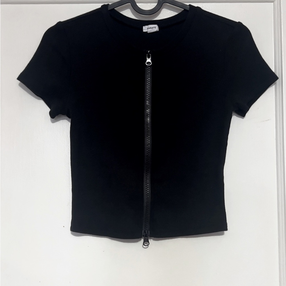 Garage Black Zip-Up Crop Top, Size S